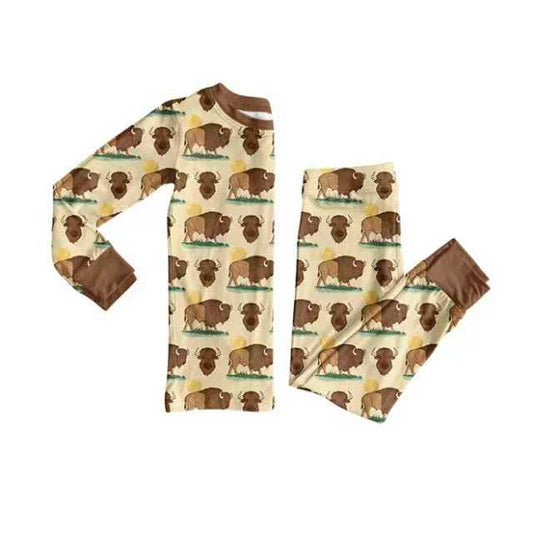 Preorder (moq 8)Baby Boys Bulls Top Pants Western Pajamas Set 9.24