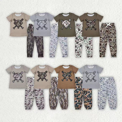 Sibling Baby Boys Southern Camo Baseballs Top Legging Jogger Pants Team Clothes Sets 1.8