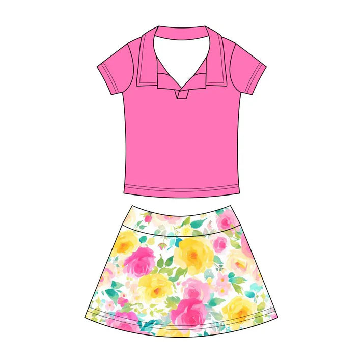 Preorder (moq 5)Baby Girls Button Pullovers Top Colorful Flowers Skirt Shorts Clothes Set 12.19