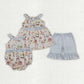 Sibling Baby Girls Pigs Cows Tunic Checked Ruffle Short Farm Clothes Set Rompers