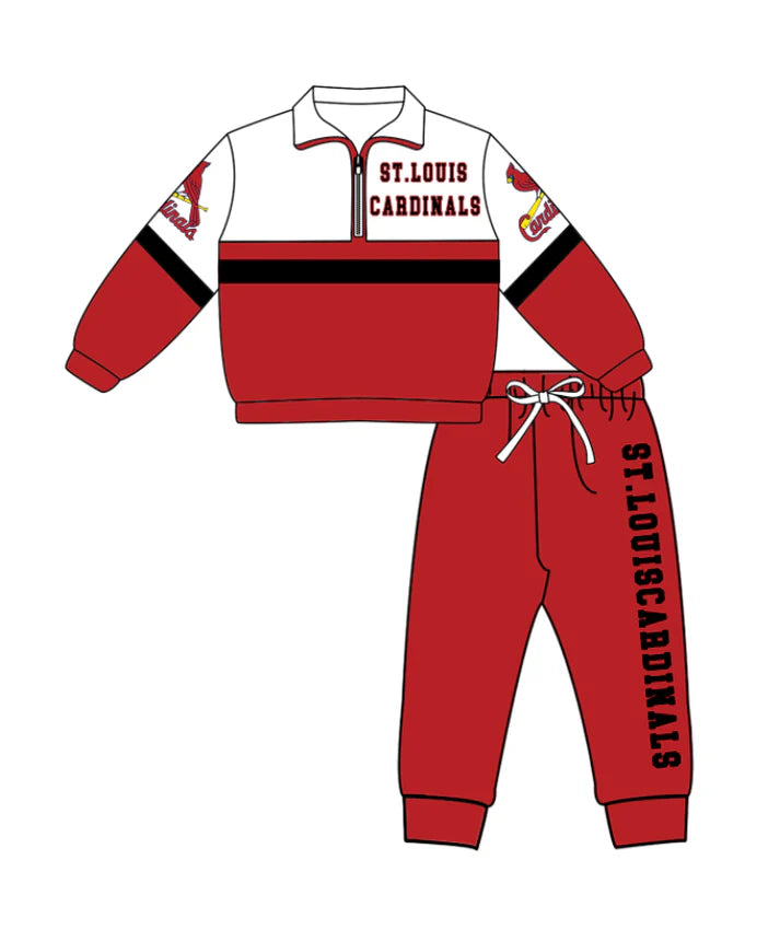Preorder (moq 5)Baby Boys St Louis Cardinals Zipper Pullover Jogger Pants Team Clothes Set 1.6