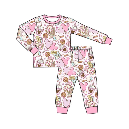 Preorder (moq 5)Baby Girls Pink Long Sleeves Cartoon Mouse Cookie Top Pant Pajamas Sets 5.16