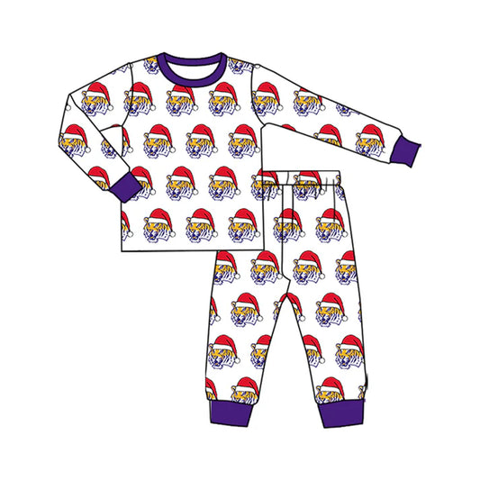 Preorder(moq 5) Baby Kids LSU Tiger Team Christmas Top Pants Lounge Wear Pajamas Sets 8.11