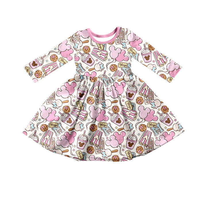 Baby Girls Dress Cartoon Pink Knee Length Dresses Preorder MOQ 5