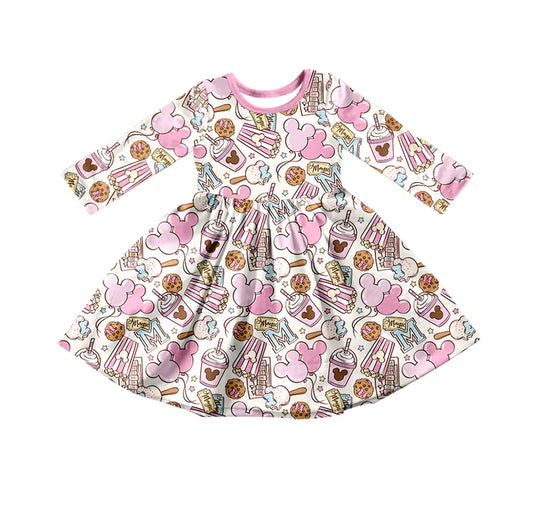 Baby Girls Dress Cartoon Pink Knee Length Dresses Preorder MOQ 5