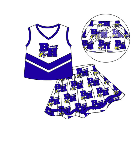 Preorder (moq 5)Baby Girls Blue Eagle Cheer Team Top Skort Skirts Clothes Sets 6.14