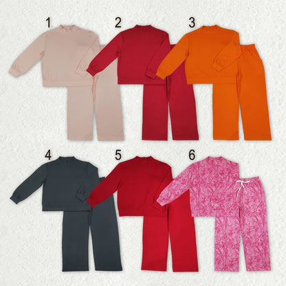 Sibling Adult Women Long Sleeve Choker Shirts Top Flare Pants Cotton Clothes Sets
