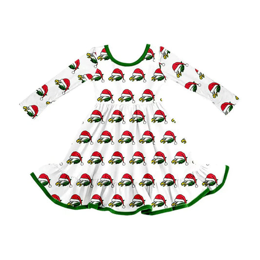 Preorder (moq 5)Baby Girls Eagle Team Christmas Ruffle Knee Length Dresses 8.11
