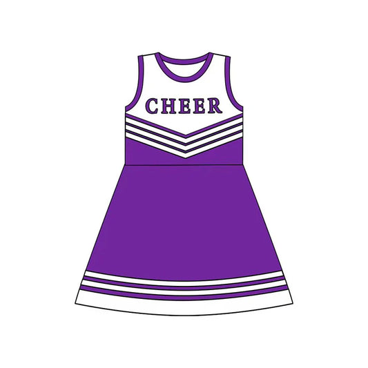 Preorder (moq 5)Baby Girls Purple Cheer Team Knee Length Dresses 8.12