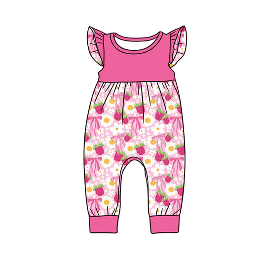 Preorder (moq 5)Baby Girls Pink Flutter Sleeve Daisy Flowers Bows Pant Rompers 12.24