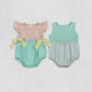 Sibling Baby Rompers Boys Girls Pink Aqua Patchwork Rompers