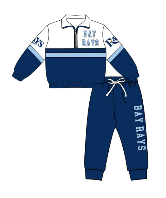 Preorder (moq 5)Baby Boys Bay Rays Zipper Pullover Jogger Pants Team Clothes Set 1.7