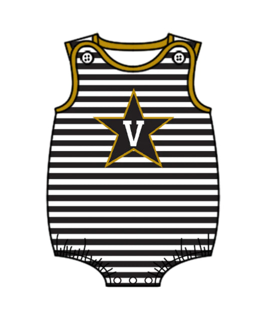 Preorder (moq 5)Baby Boys Black Stripe Stars V Team Rompers 12.24