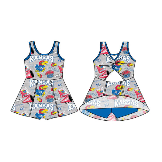 Preorder (moq 5)Baby Girls Sleeveless Kansas Bows Shorts Team Knee Length Dresses 7.2