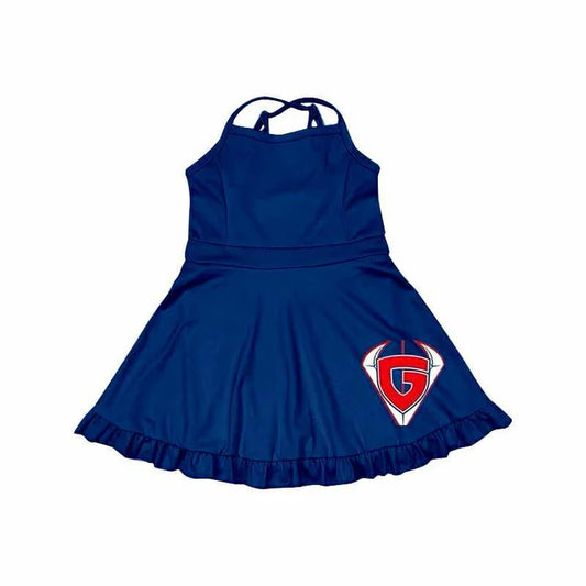 Preorder (moq 5)Baby Girls Navy Strap G Shorts Ruffle Team Knee Length Dresses 7.2