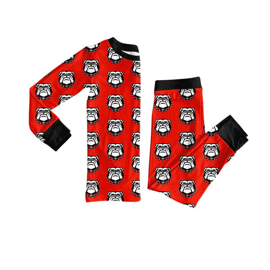 Preorder (moq 5)Baby Girls Red Long Sleeves Team Dogs Plaid Top Pants Pajamas Set 7.12