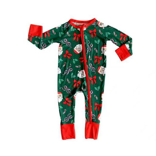 Preorder (moq 8)Baby Girls Santa Bows Candy Cane Christmas Footie Rompers 9.24