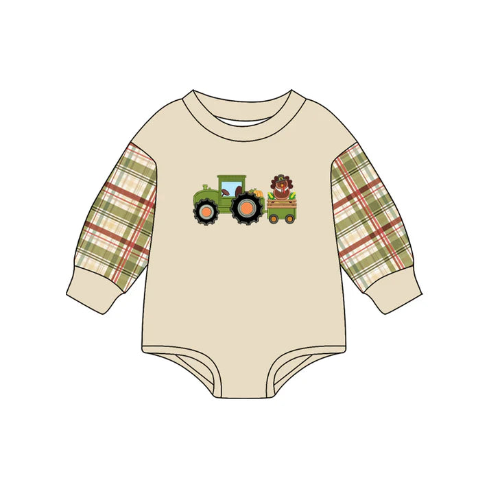 Preorder (moq 5)Baby Boys Long Sleeves Trucks Turkey Rompers 6.28