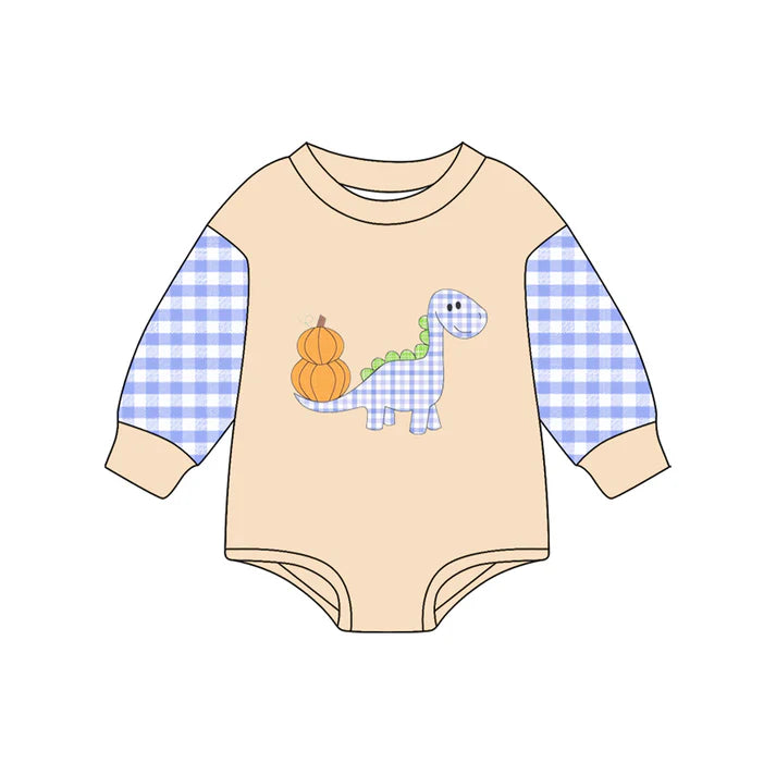 Preorder (moq 5)Baby Boys Long Sleeves Pumpkins Dinosaurs Rompers 6.28