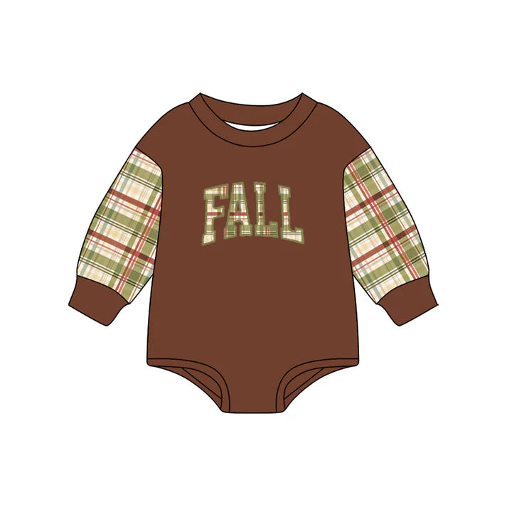 Preorder (moq 5)Baby Boys Brown Long Sleeves Plaid FALL Rompers 6.28