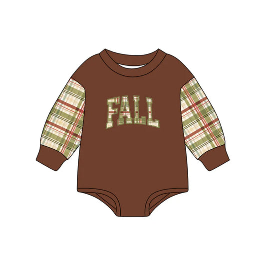 Preorder (moq 5)Baby Boys Brown Long Sleeves Plaid FALL Rompers 6.28