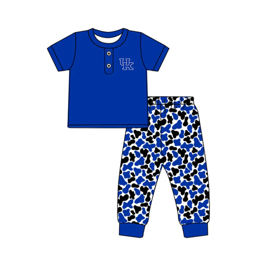 Preorder (moq 5)Baby Boys Hot Blue UK Button Top Camo Pants Team Clothes Sets 11.25