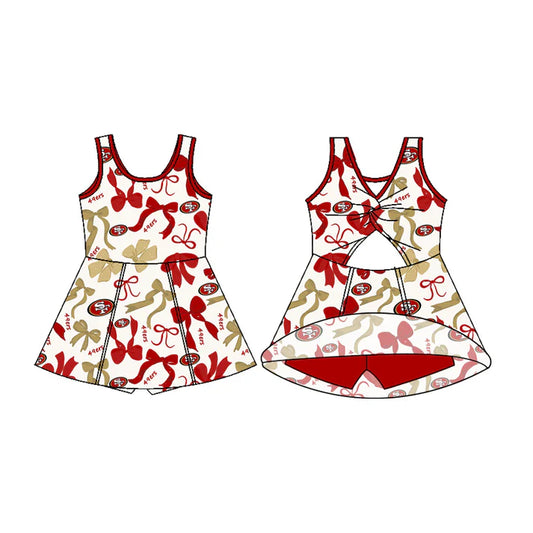 Preorder (moq 5)Baby Girls Sleeveless 49ers Bows Shorts Team Knee Length Dresses 7.1