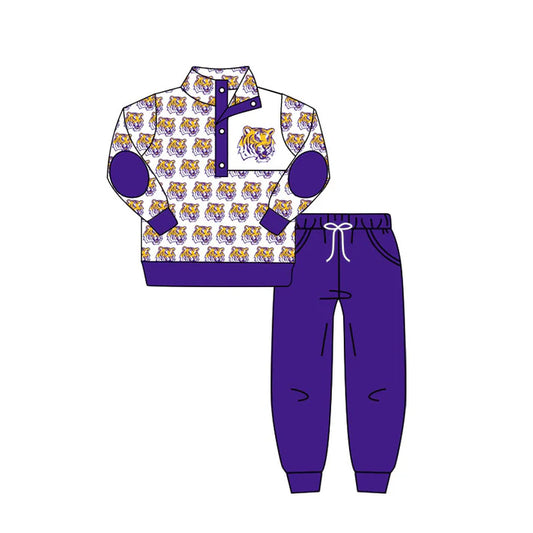 preorder(moq 5) Baby Boys Team White LSU Tigers Pullover Top Pants Clothing Sets 7.23