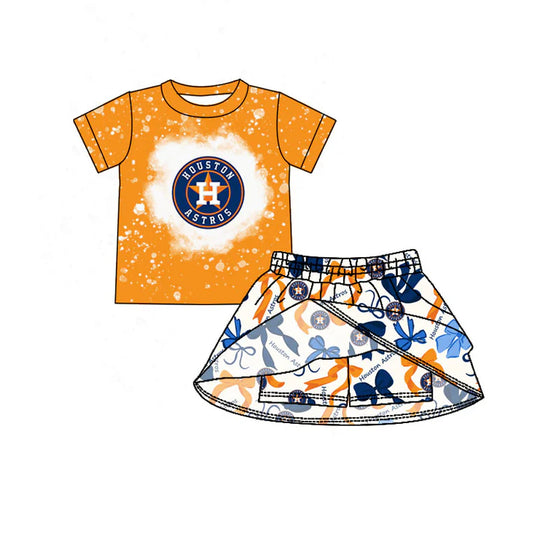 preorder(moq 5) Baby Girls Huston Team Short Sleeve Tee Shirt Skort Skirts Clothes Sets 5.29