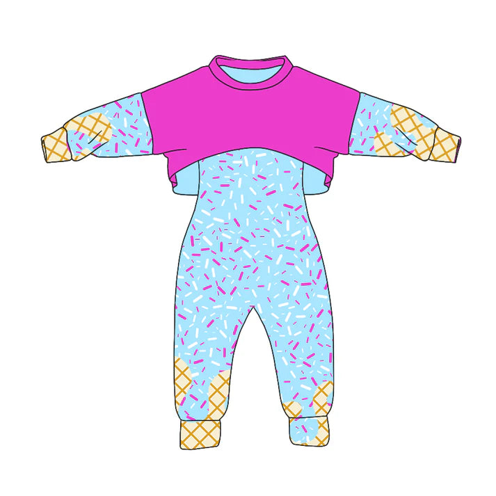 Preorder (moq 5)Baby Girls Long Sleeves Drip Shirt Top Jumpsuit 2 Piece Team Clothes Sets 8.5