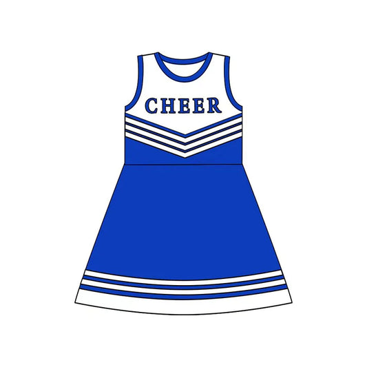 Preorder (moq 5)Baby Girls Blue Cheer Team Knee Length Dresses 8.12