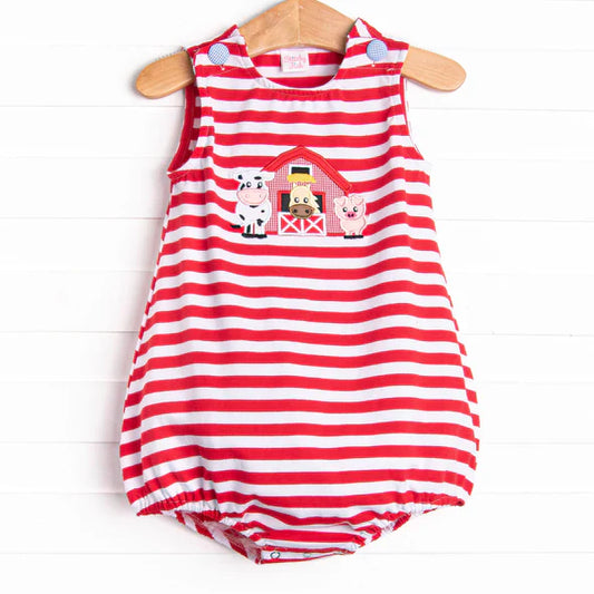 Preorder moq 5 Baby Boys Red Stripe Sleeveless Cow House Farm Rompers 4.29