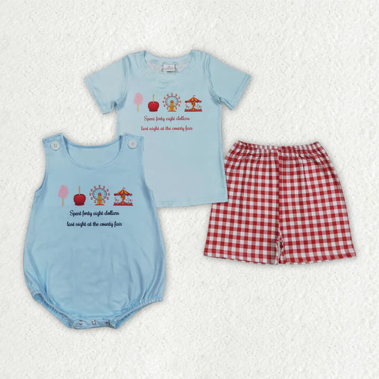 Sibling Baby Boys Park Shirts Top Red Checked Shorts Clothes Set Rompers