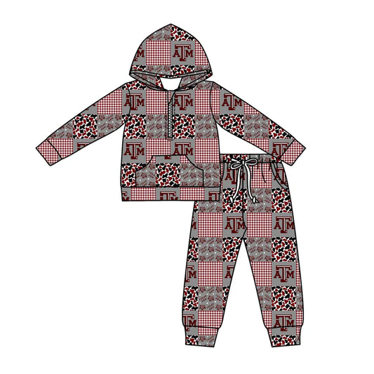 Preorder (moq 5)Baby Boys Camo ATM Checked Zipper Pockets Hoodies Pants Team Clothes Sets 11.27