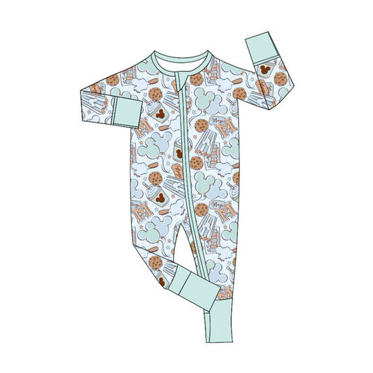 Preorder (moq 5)Baby Boys Blue Long Sleeves Cartoon Mouse Cookie Zipper Rompers 5.16