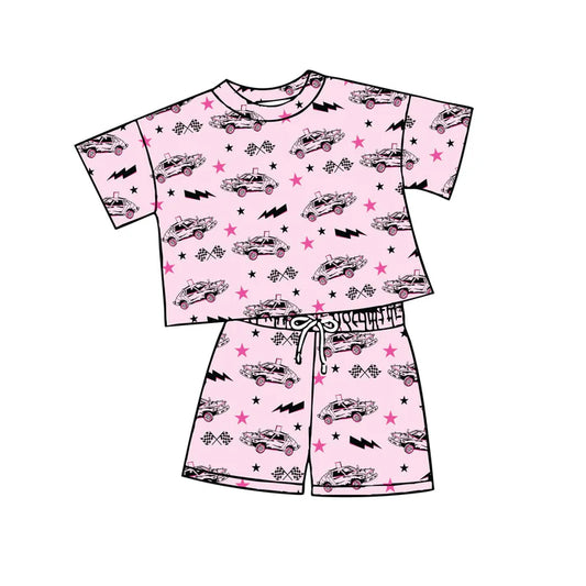Preorder moq 5 Baby Girls Pink Cars Top Shorts Outfits Clothes Sets 4.23
