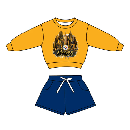 Preorder(moq 5)Baby Boys Long Sleeve Steelers Stars Top Pockets Shorts Team Clothes Sets 12.16