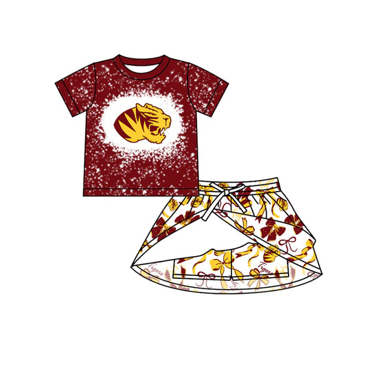Preorder (moq 5)Baby Girls mascot Tigers Top Bows Skirt Skort Team Sets 6.14