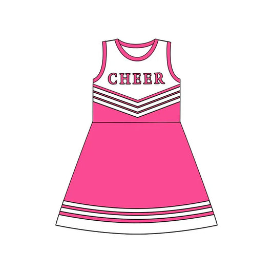 Preorder (moq 5)Baby Girls Hotpink Cheer Team Knee Length Dresses 8.12