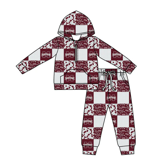 Preorder (moq 5)Baby Boys Camo M State Checked Zipper Pockets Hoodies Pants Team Clothes Sets 11.27