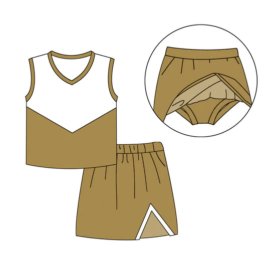 Preorder (moq 8)Baby Girls Golden Cheer Team Top Skort Shorts Clothes Sets 9.24