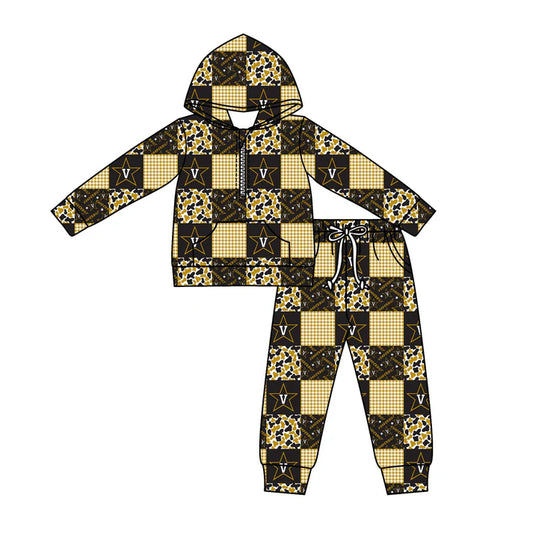 Preorder (moq 5)Baby Boys Camo V Stars Checked Zipper Pockets Hoodies Pants Team Clothes Sets 11.27
