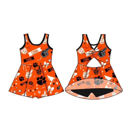 Preorder (moq 5)Baby Girls Sleeveless Orange Cubs Football Team Shorts Dresses 7.11
