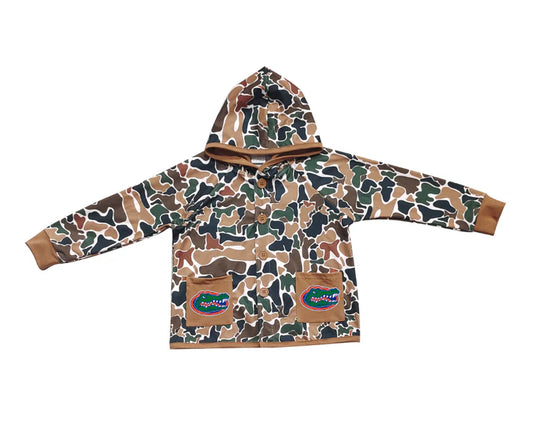 Preorder (moq 5)Baby Boys Dark Brown Camo Crocodiles Pockets Team Button Hoodie Jackets Top 11.24