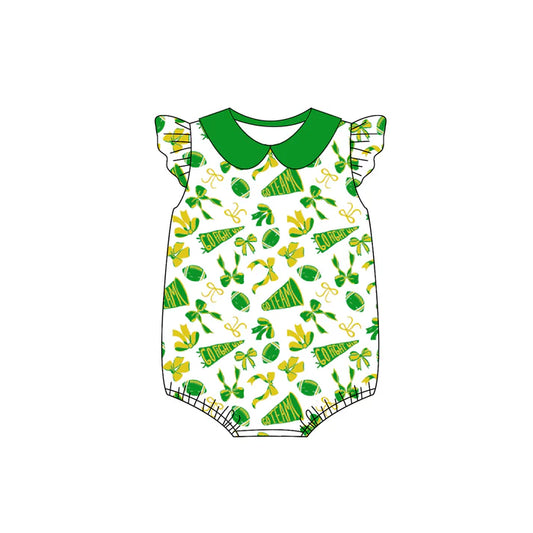 preorder(moq 5)Baby Infant Girls Light Green Team Bow Flutter Sleeve Rompers 8.1