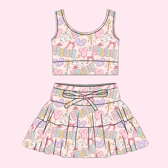 Preorder (moq 5)Baby Girls Cartoon Mouses Magical Vest Top Skirt Shorts Clothes Set 1.7