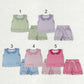 Sibling Baby Girls Short Sleeve Collar Checked Top Pockets Shorts Scallop Clothes Sets