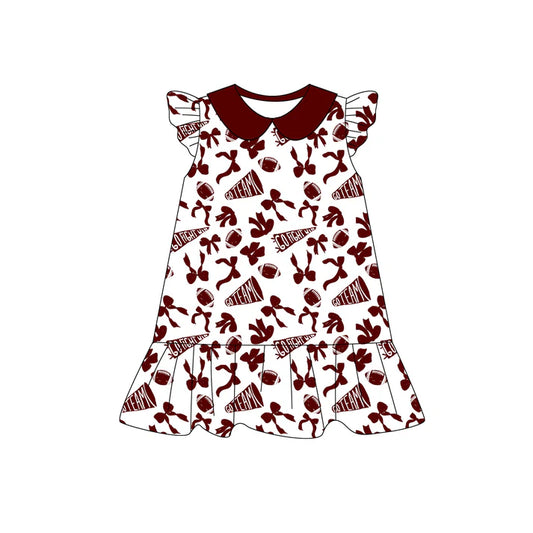 Preorder (moq 5)Baby Girls Wine flutter sleeve Team Knee Length Dresses 8.1