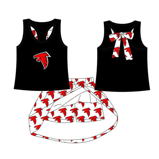 Preorder (moq 5)Baby Girls Black Loving Falcons team Top Skirt Skort Sets 6.23