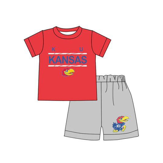 Preorder moq 5 Baby Boys KU Kansas Team Shirts Shorts Summer outfits sets 4.18